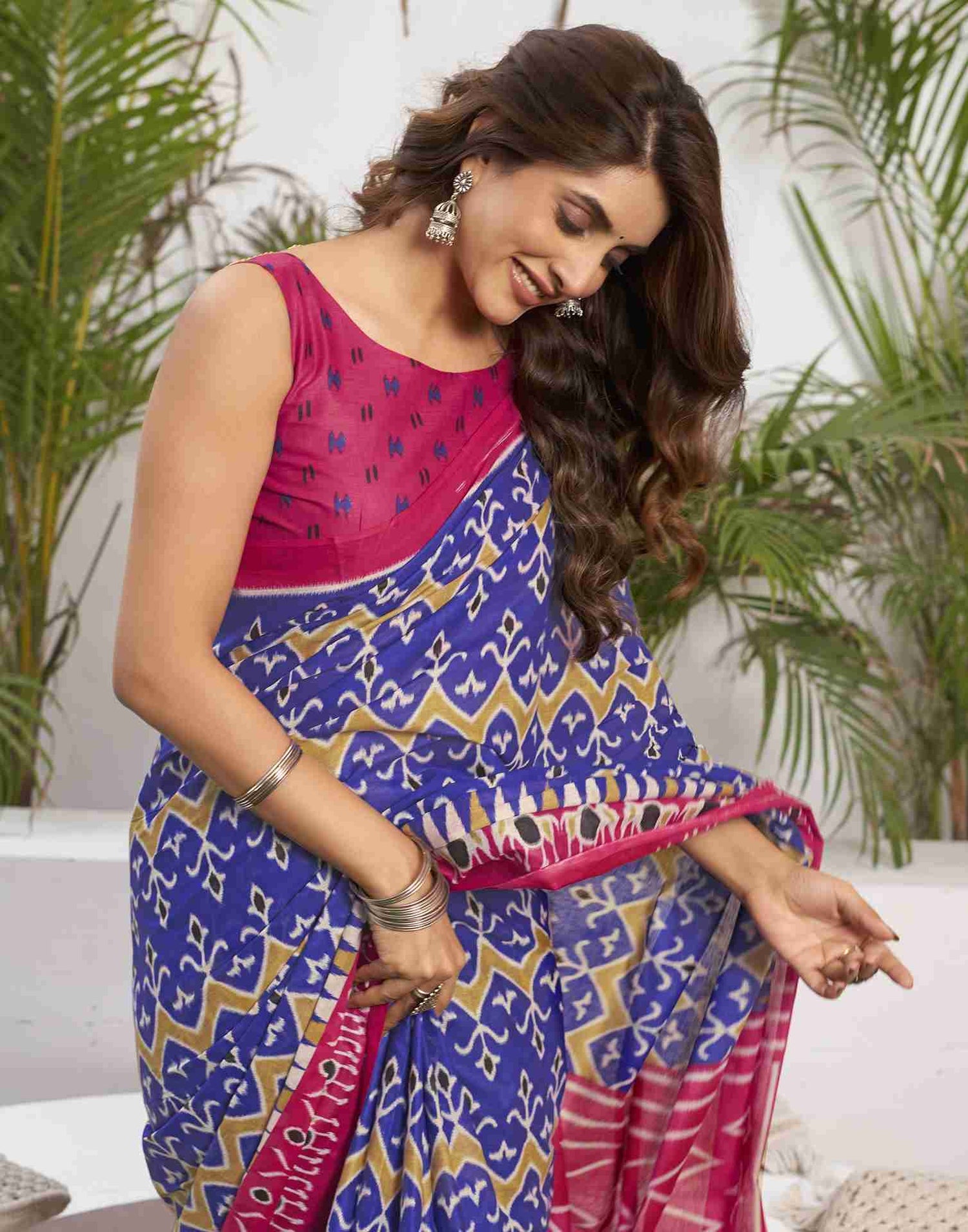 Elegant Purply Blue Printed Cotton Saree