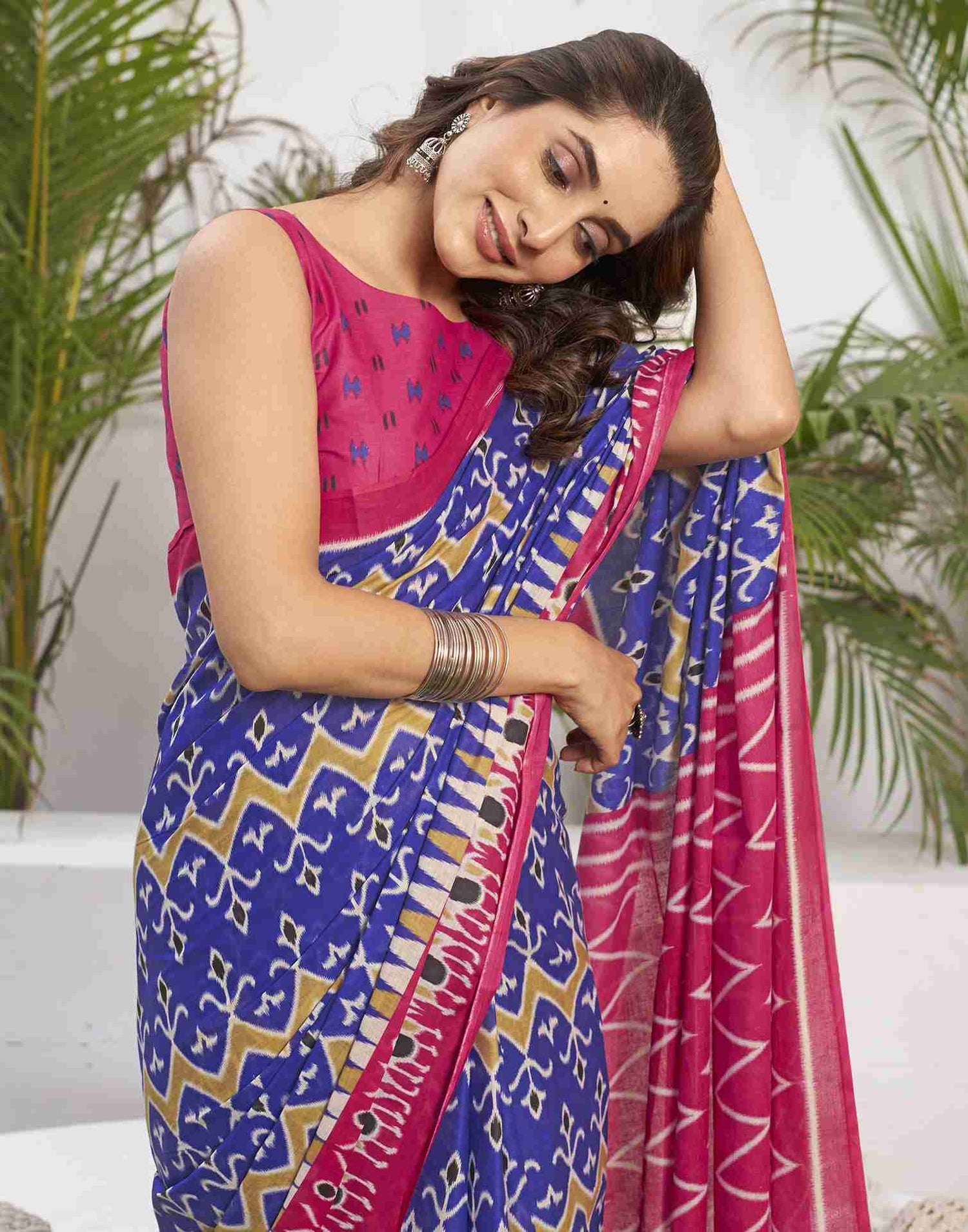 Elegant Purply Blue Printed Cotton Saree