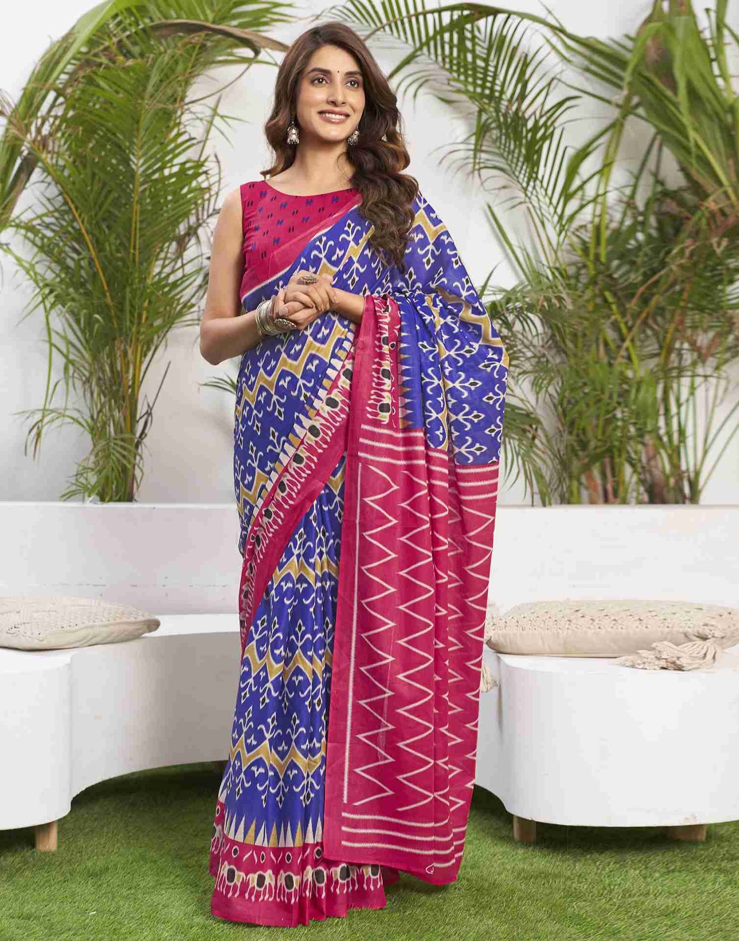 Elegant Purply Blue Printed Cotton Saree